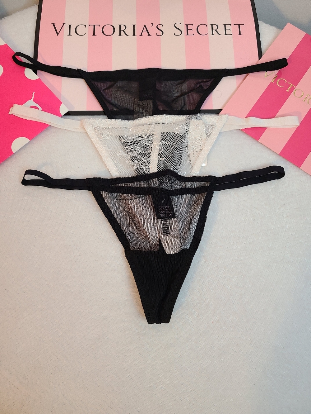 Y2K Victoria's Secret 3pk Sexy Sheer Lace OS V-string Thong Panties